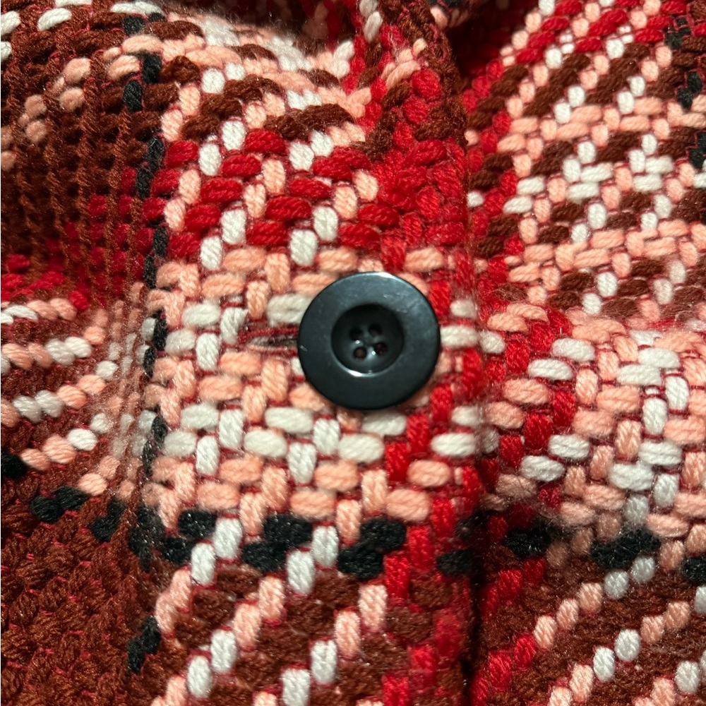 Express Women's Red and White Plaid Teddy Jacket - Picture 9 of 10